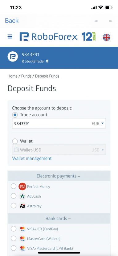 R StocksTrader - Depositing