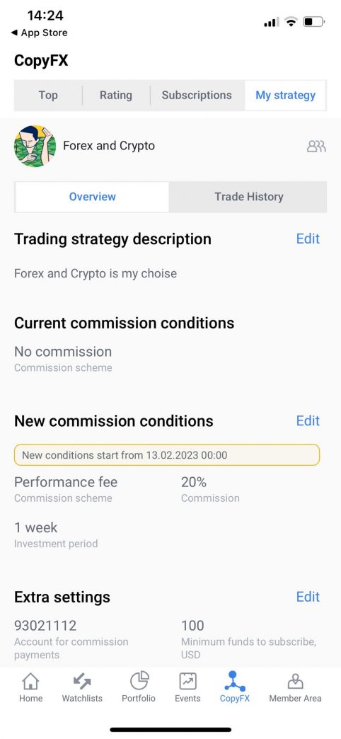 Strategy performance - CopyFX in R StocksTrader app