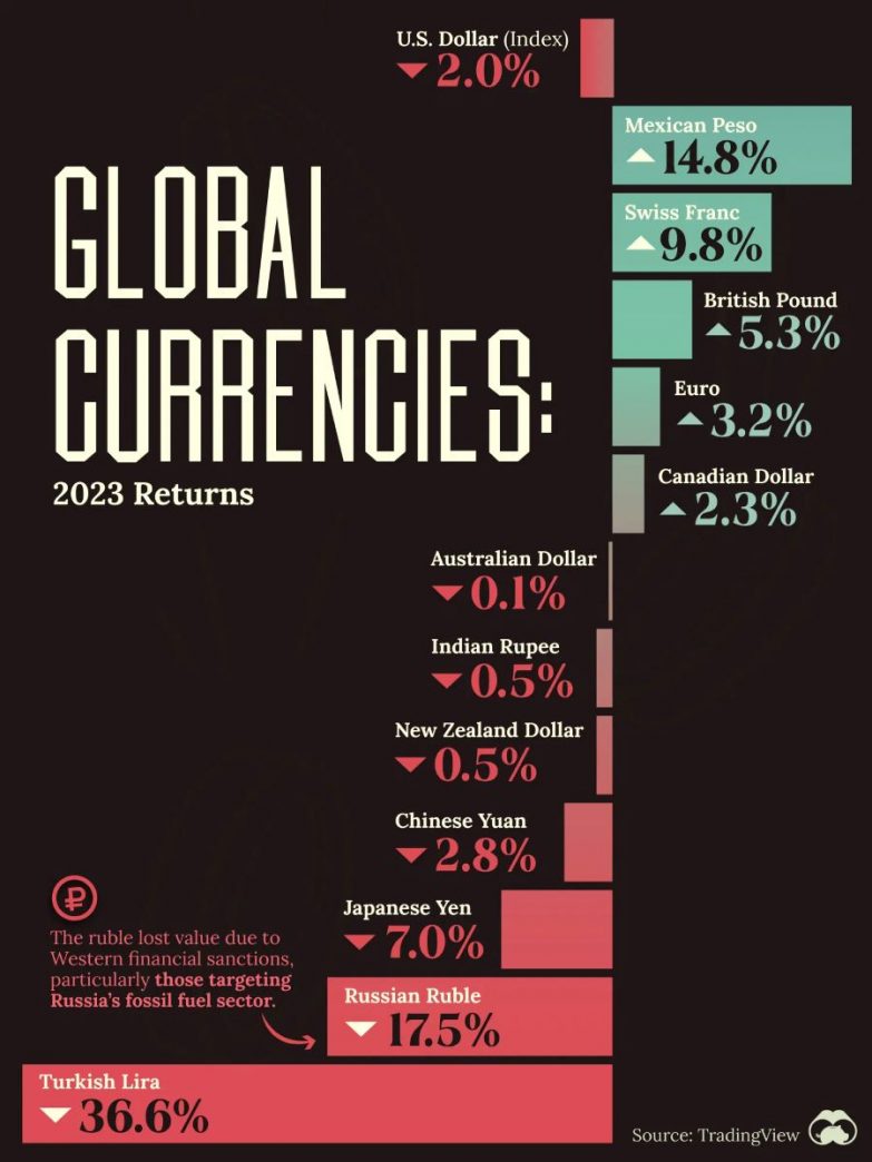 Exchange rate fluctuations in 2023 based on data from Visual Capitalist*